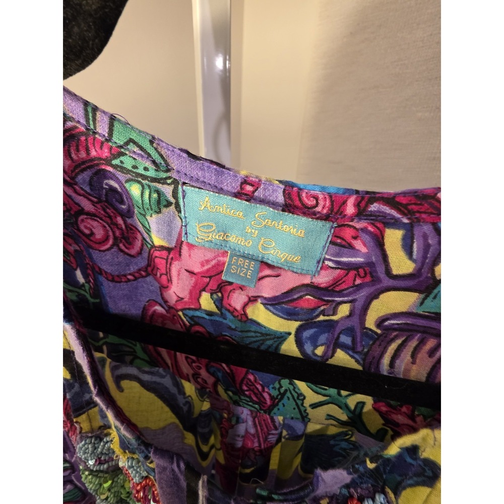 ANTICA SARTORIA NWT PURPLE PINK & YELLOW CHERUB PRINT SHORT DRESS OS Resort - Picture 4 of 16